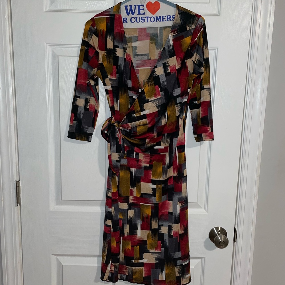 Venus brown red and black wrap dress